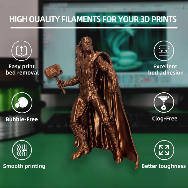 HP3DF PLA Filament, Silk PLA, 3D Printer Filament, PLA Filament 1.75mm Dimensional Accuracy +/- 0.02mm, 1KG Spool (2.2 lbs), Fit Most FDM Printer (Silk Copper) - Image 2